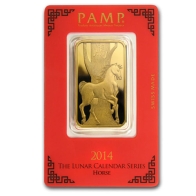 Barra de Metal Precioso de Ouro de 1 Oz PAMP Suisse - Séries Cavalo Lunar