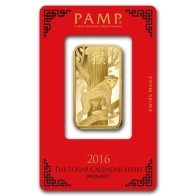 Barra de Metal Precioso de Ouro de 1 Oz PAMP Suisse - Séries Macaco Lunar