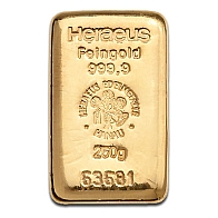 Barra de Ouro de 250 Gramas Heraeus