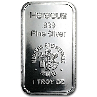 Lingotto in Argento Heraeus da 1 Oncia
