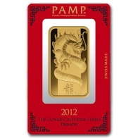 Barra de Metal Precioso de Ouro de 100 Gramas PAMP Suisse - Séries Dragão Lunar