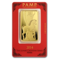 Barra de Metal Precioso de Ouro de 100 Gramas PAMP Suisse - Séries Cavalo Lunar