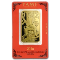Barra de Metal Precioso de Ouro de 100 Gramas PAMP Suisse - Séries Macaco Lunar