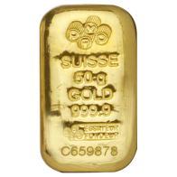 Barra de Ouro Fundido de 50 Gramas PAMP Suisse 