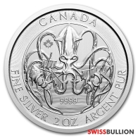 2 Ounce Canadian Kranken 2020 Silver Bullion Coin 