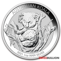 Moeda de 1 Onça de Koala de Prata 2021