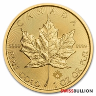 Moneda de oro Maple Leaf de 1 onza 2022