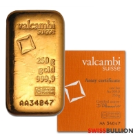 Barra de oro Valcambi Suisse de 250 gramos