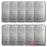 Wholesale 10 x 1 Ounce Argor Heraeus Platinum Bullion Bar