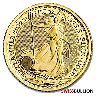 Moneda Britannia británica de oro 2023 de 1/10 de onza