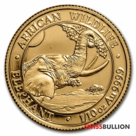 Moneda de oro Elefante somalí de 1/10 de onza 2023