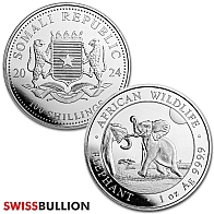 2024 Somalian Elephant 1 Oz African Wildlife Silver Coin