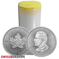 Tube of 25 x 1 Ounce 2024 Silver Maple Leaf Coin 