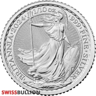 1/10 Onça 2024 Moeda Britânica Britannia de Prata