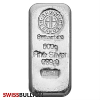 500 Gram Argor Heraeus Cast Silver Bar