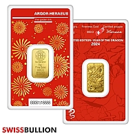 5 Gram Argor Heraeus Gold Bar - Lunar Dragon