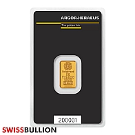 2 gramos lingote de oro Argor Heraeus Kinebar