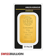 Lingote de oro de 50 gramos Argor Heraeus Kinebar