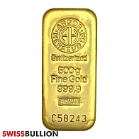500 Gram Argor Heraeus Cast Gold Bar