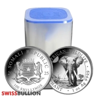 Tube of 20 x 2025 Somalian Elephant 1 Oz African Wildlife Silver Coin