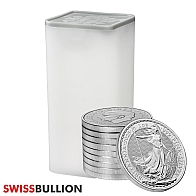 Tube of 25 x 1 Ounce 2025 Silver British Britannia Coin